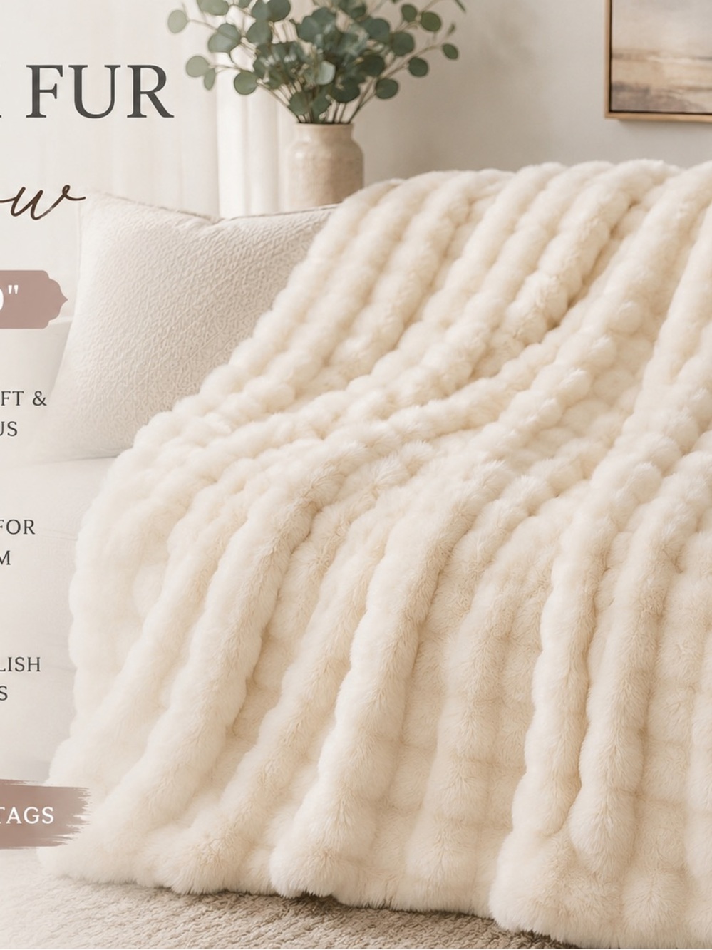 Threshold Plush Faux Fur Throw Blanket in Cream